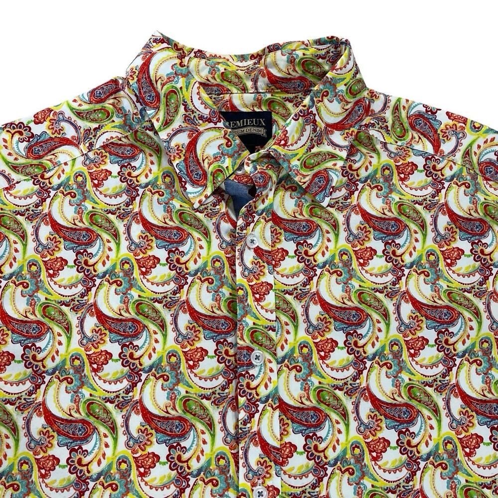 CREMIEUX Premium Button Up Shirt Men's XLT Paisley Colorful Stretch Long Sleeved